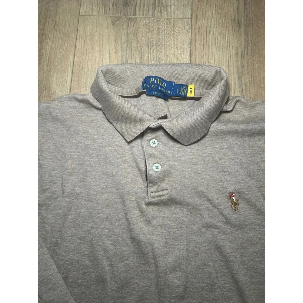 Polo Ralph Lauren Men's Long‎ Sleeve Polo Shirt Classic Fit Tan L